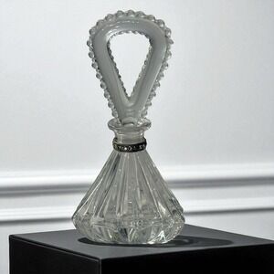 Czech Clear Glass Perfume Bottle Art Deco Cut Clear Crystal Tall Rhinestone READ